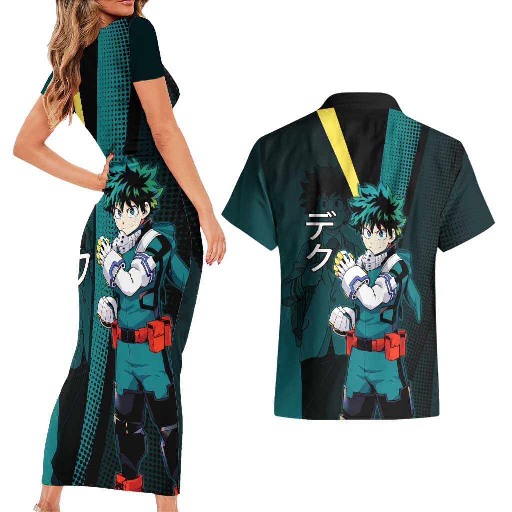 Izuku Midoriya Transformation Couples Matching Short Sleeve Bodycon Dress and Hawaiian Shirt Japanese Comic Book Style
