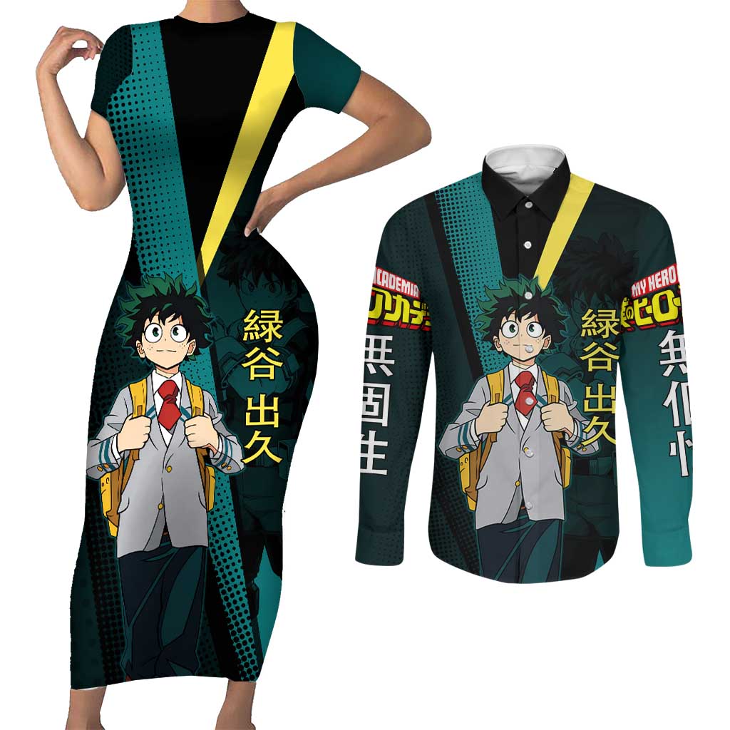 Izuku Midoriya Transformation Couples Matching Short Sleeve Bodycon Dress and Long Sleeve Button Shirt Japanese Comic Book Style