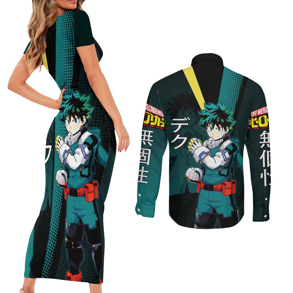 Izuku Midoriya Transformation Couples Matching Short Sleeve Bodycon Dress and Long Sleeve Button Shirt Japanese Comic Book Style