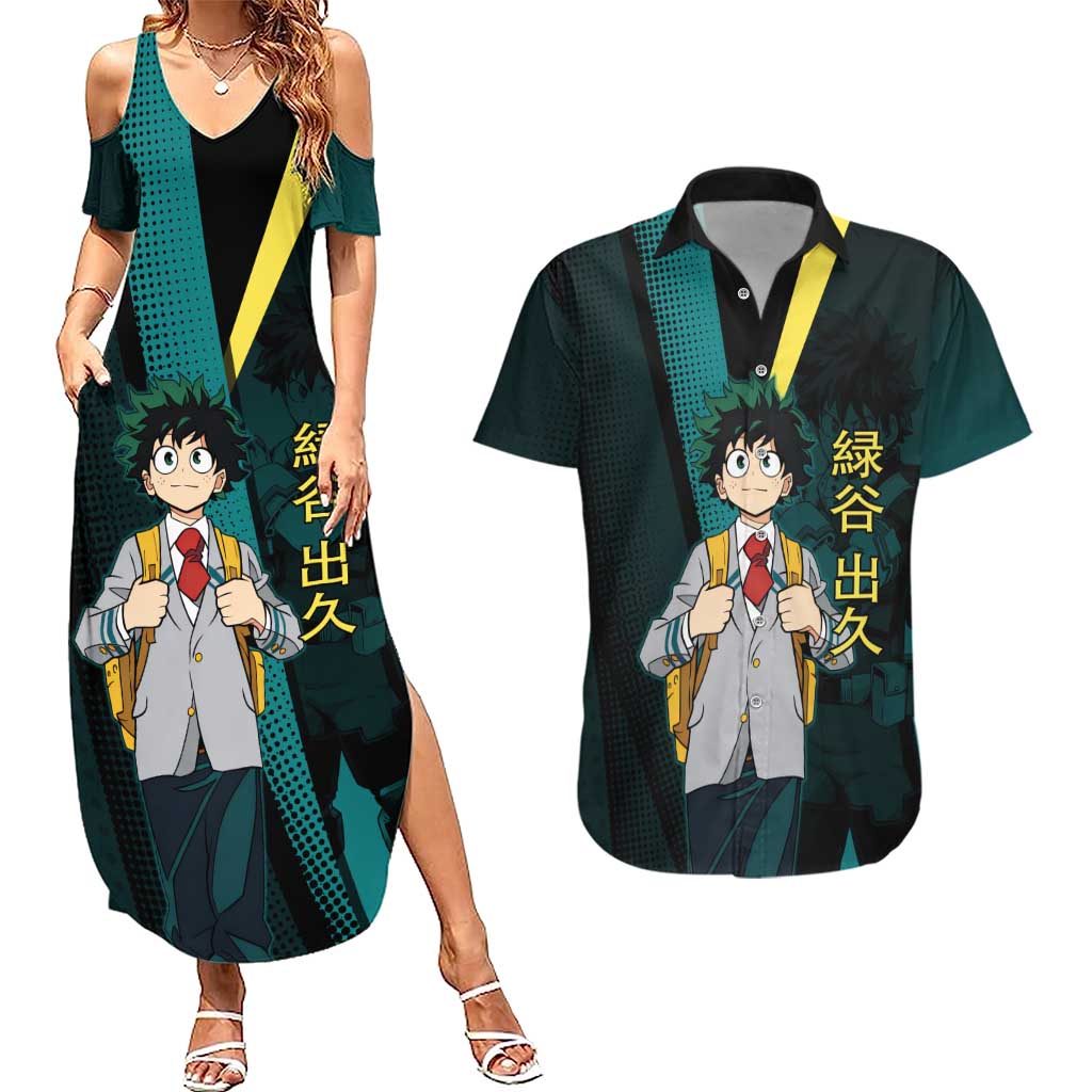 Izuku Midoriya Transformation Couples Matching Summer Maxi Dress and Hawaiian Shirt Japanese Comic Book Style