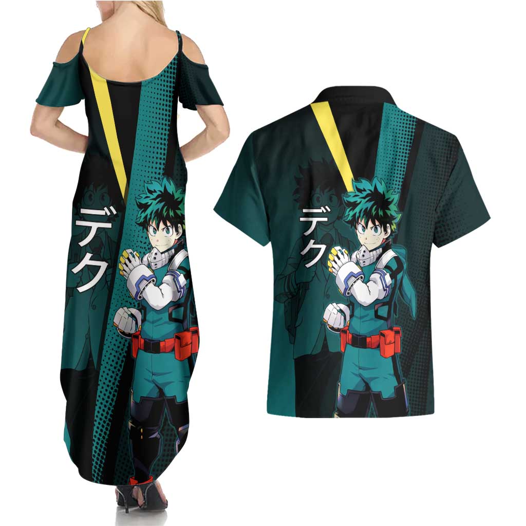 Izuku Midoriya Transformation Couples Matching Summer Maxi Dress and Hawaiian Shirt Japanese Comic Book Style
