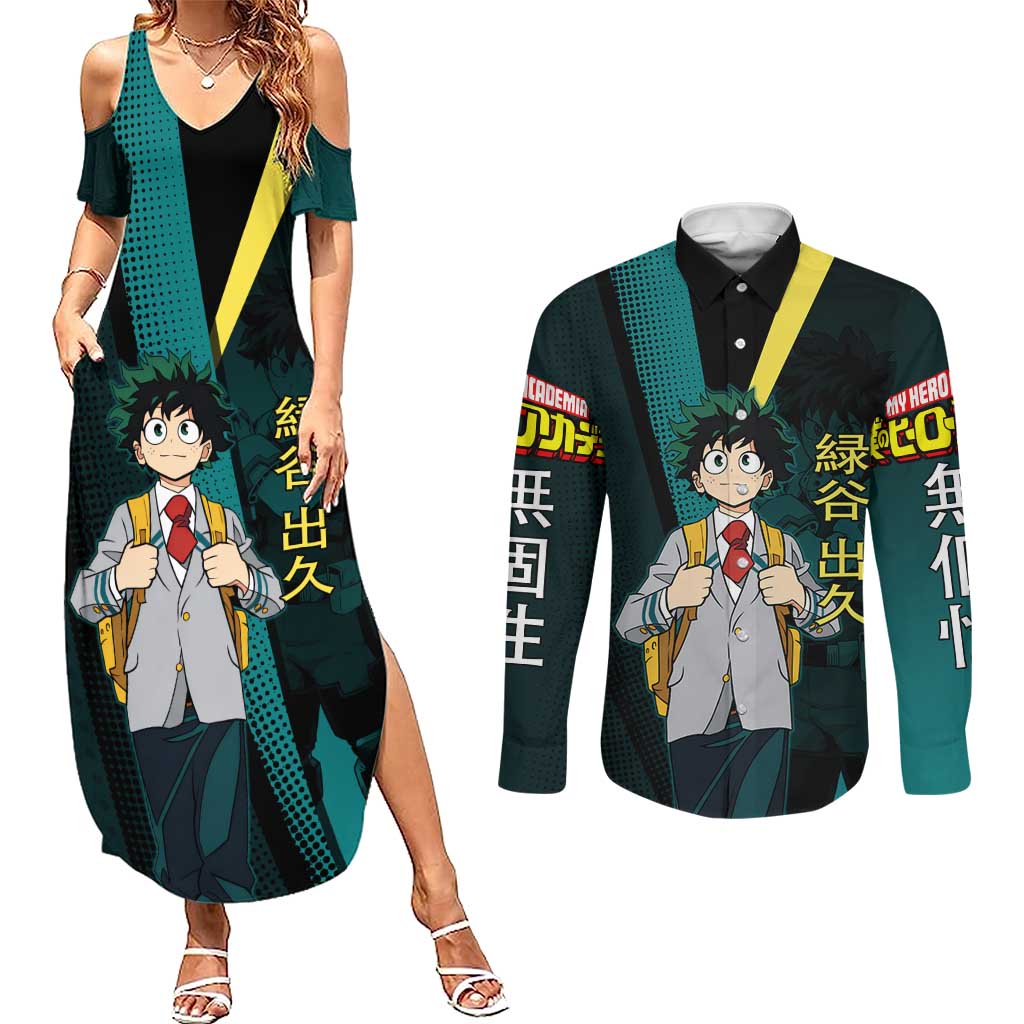 Izuku Midoriya Transformation Couples Matching Summer Maxi Dress and Long Sleeve Button Shirt Japanese Comic Book Style
