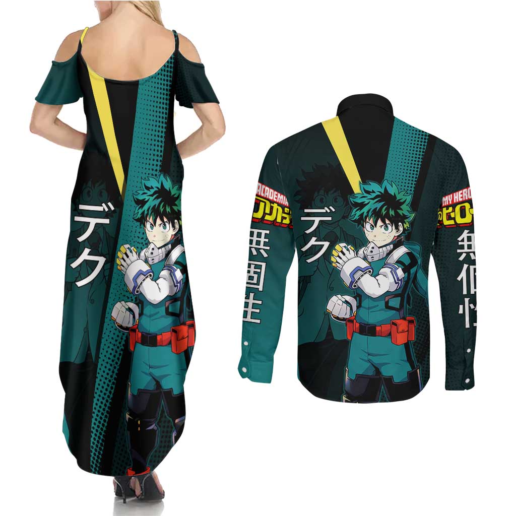 Izuku Midoriya Transformation Couples Matching Summer Maxi Dress and Long Sleeve Button Shirt Japanese Comic Book Style