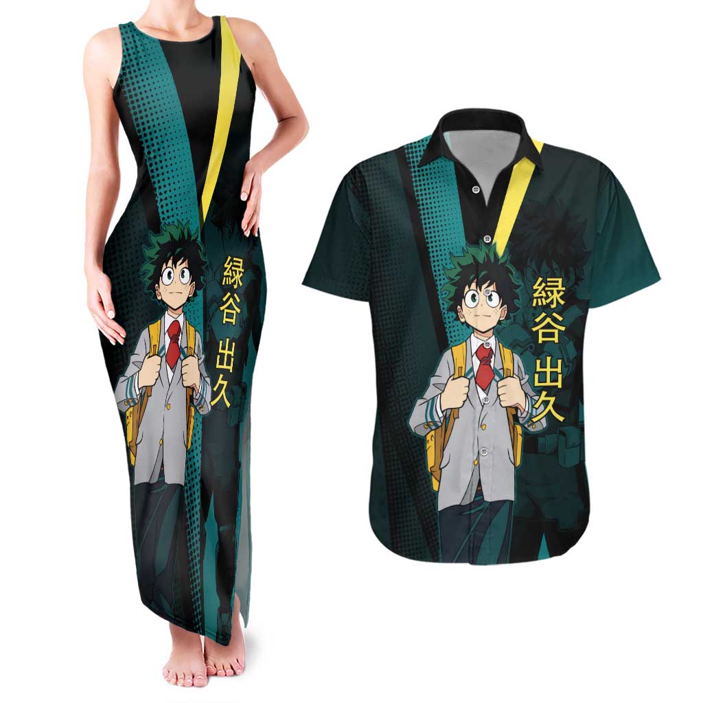 Izuku Midoriya Transformation Couples Matching Tank Maxi Dress and Hawaiian Shirt Japanese Comic Book Style