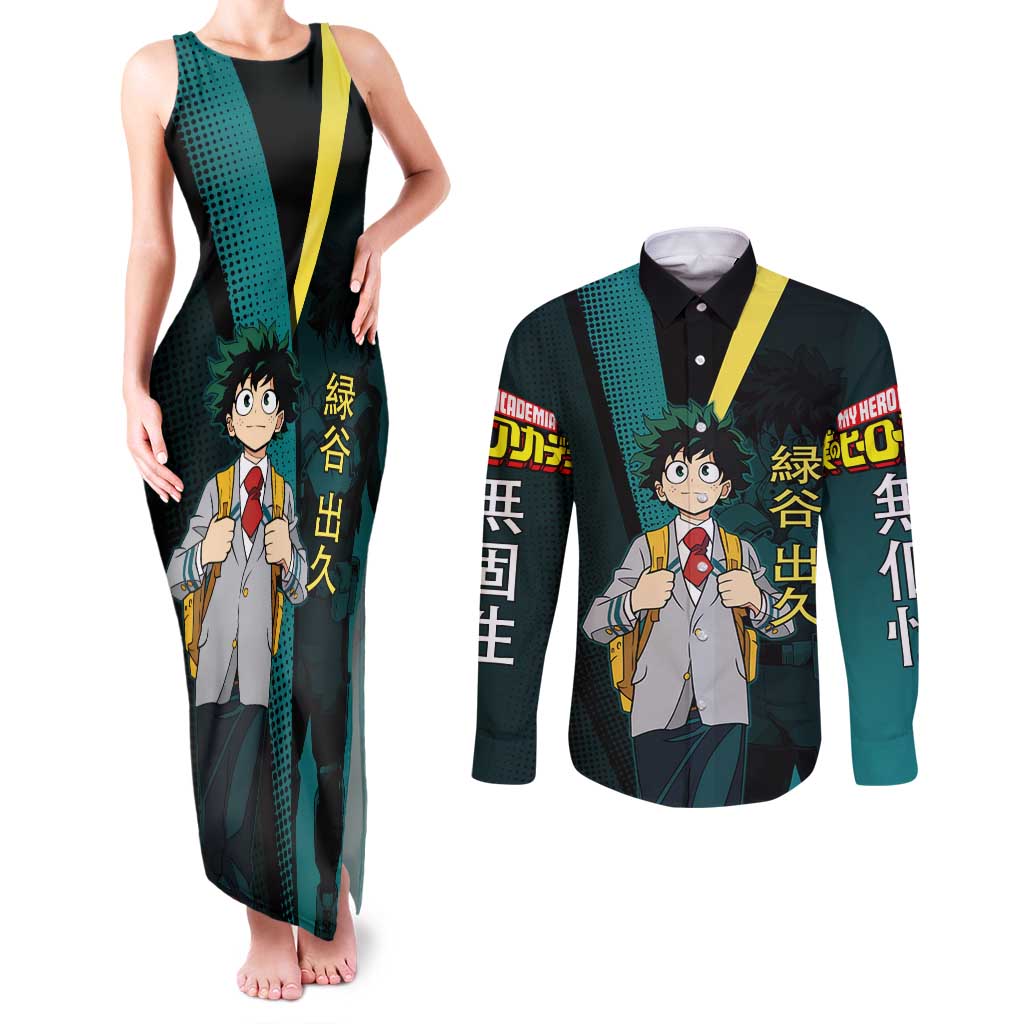 Izuku Midoriya Transformation Couples Matching Tank Maxi Dress and Long Sleeve Button Shirt Japanese Comic Book Style