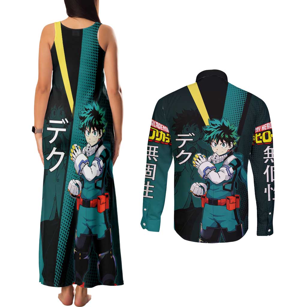 Izuku Midoriya Transformation Couples Matching Tank Maxi Dress and Long Sleeve Button Shirt Japanese Comic Book Style
