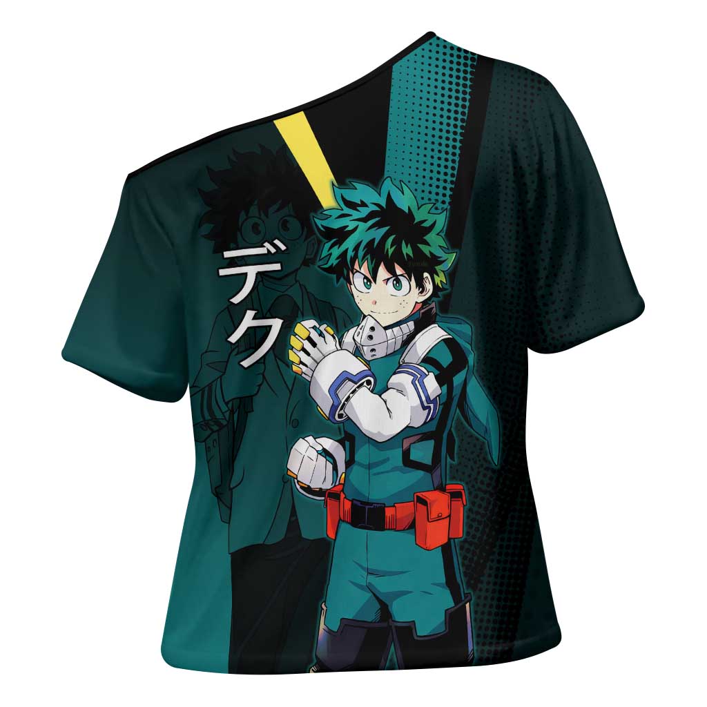 Izuku Midoriya Transformation Cross Shoulder Shirt Japanese Comic Book Style