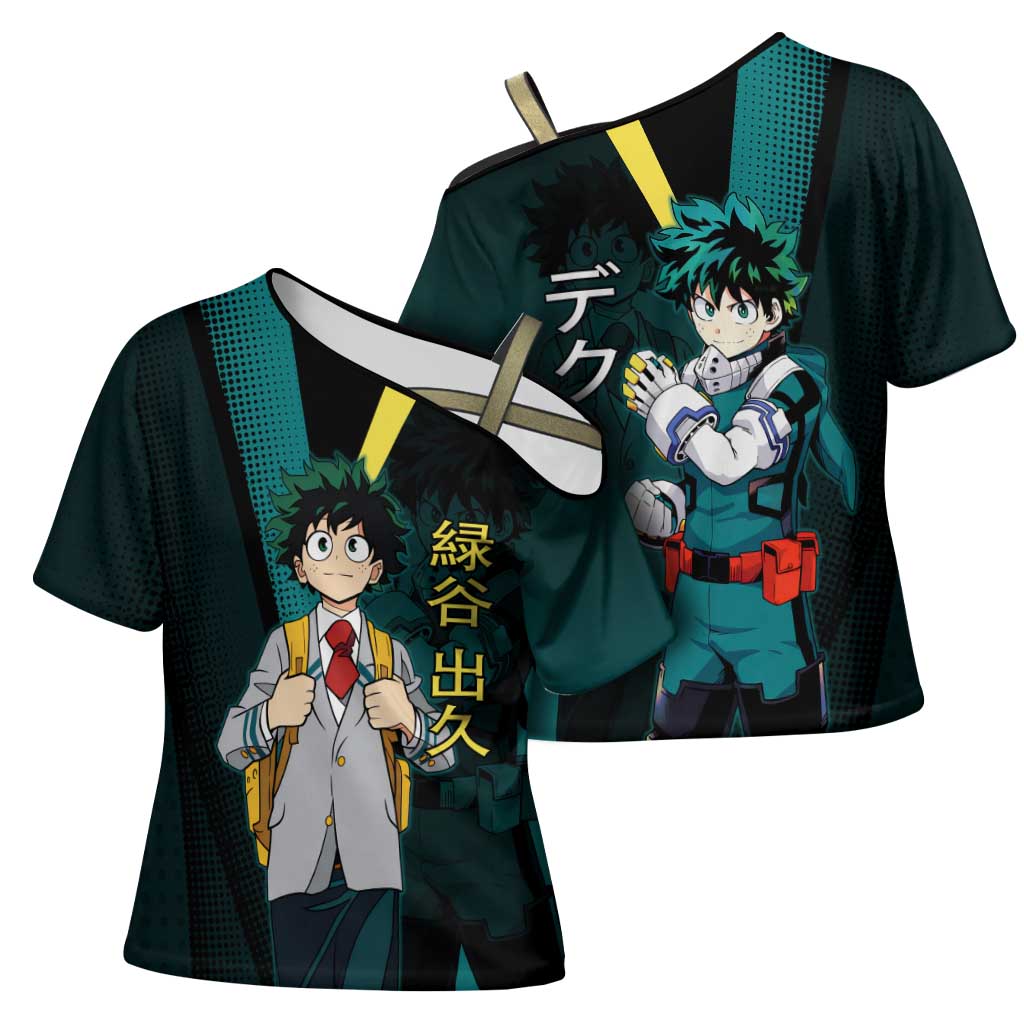 Izuku Midoriya Transformation Cross Shoulder Shirt Japanese Comic Book Style