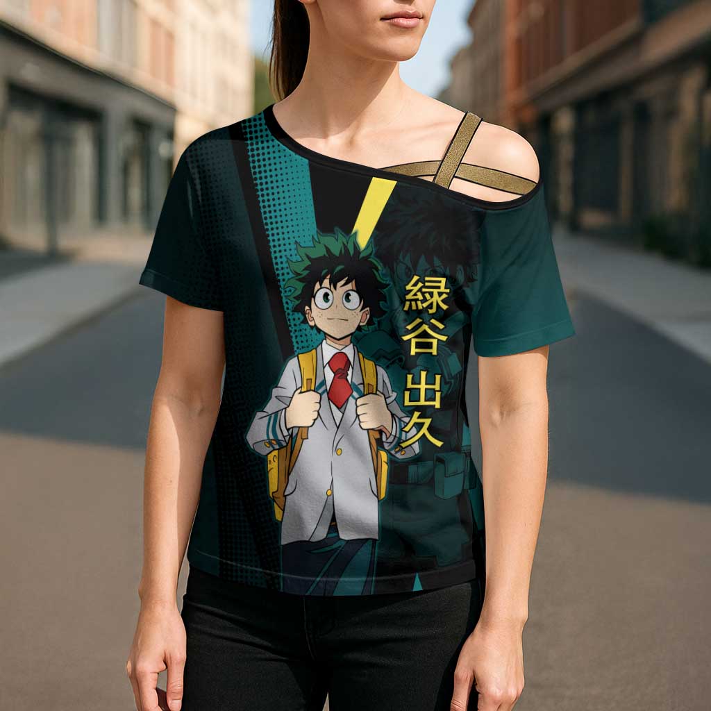 Izuku Midoriya Transformation Cross Shoulder Shirt Japanese Comic Book Style