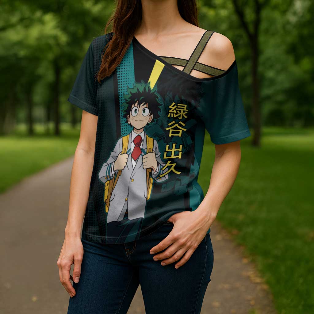 Izuku Midoriya Transformation Cross Shoulder Shirt Japanese Comic Book Style