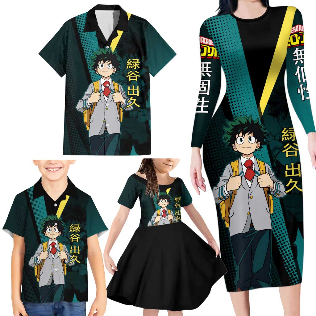 Izuku Midoriya Transformation Family Matching Long Sleeve Bodycon Dress and Hawaiian Shirt Japanese Comic Book Style