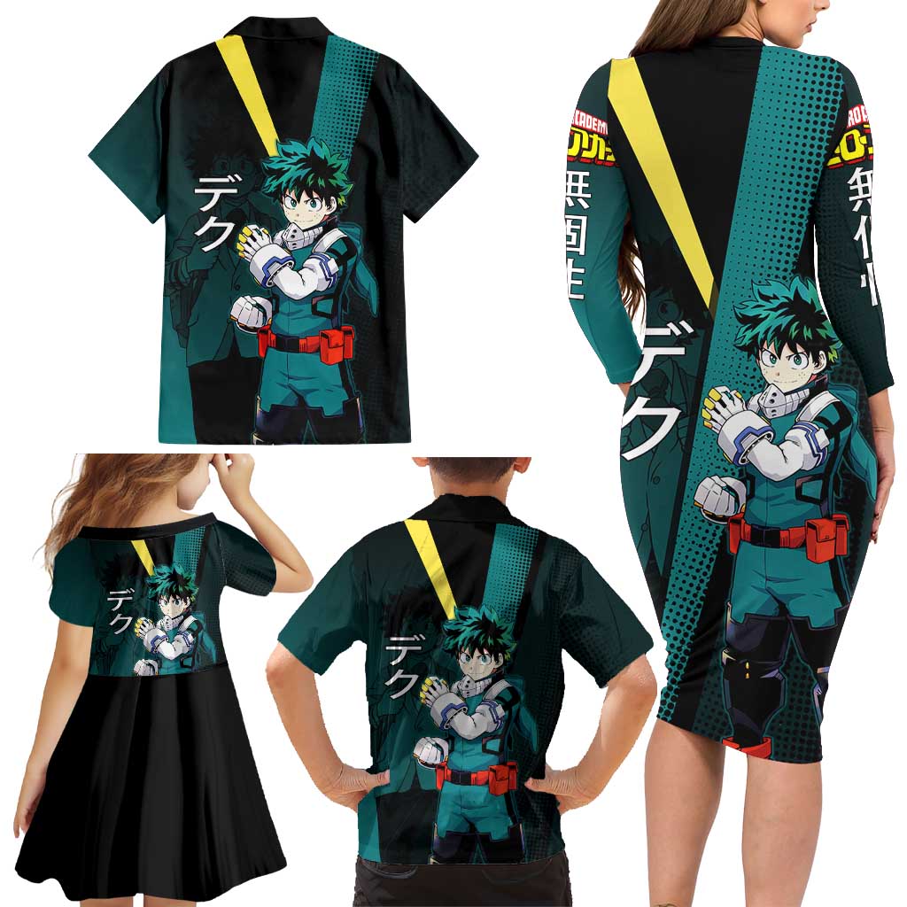 Izuku Midoriya Transformation Family Matching Long Sleeve Bodycon Dress and Hawaiian Shirt Japanese Comic Book Style