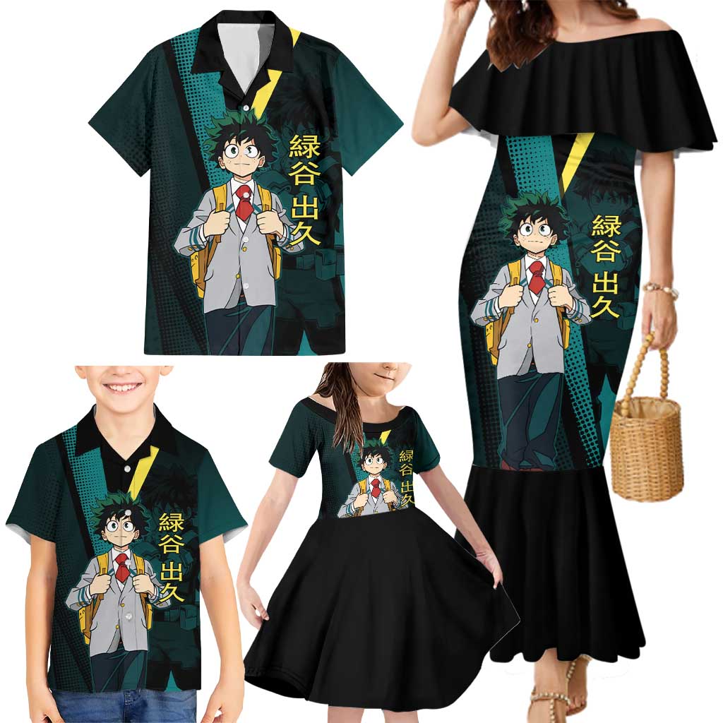 Izuku Midoriya Transformation Family Matching Mermaid Dress and Hawaiian Shirt Japanese Comic Book Style