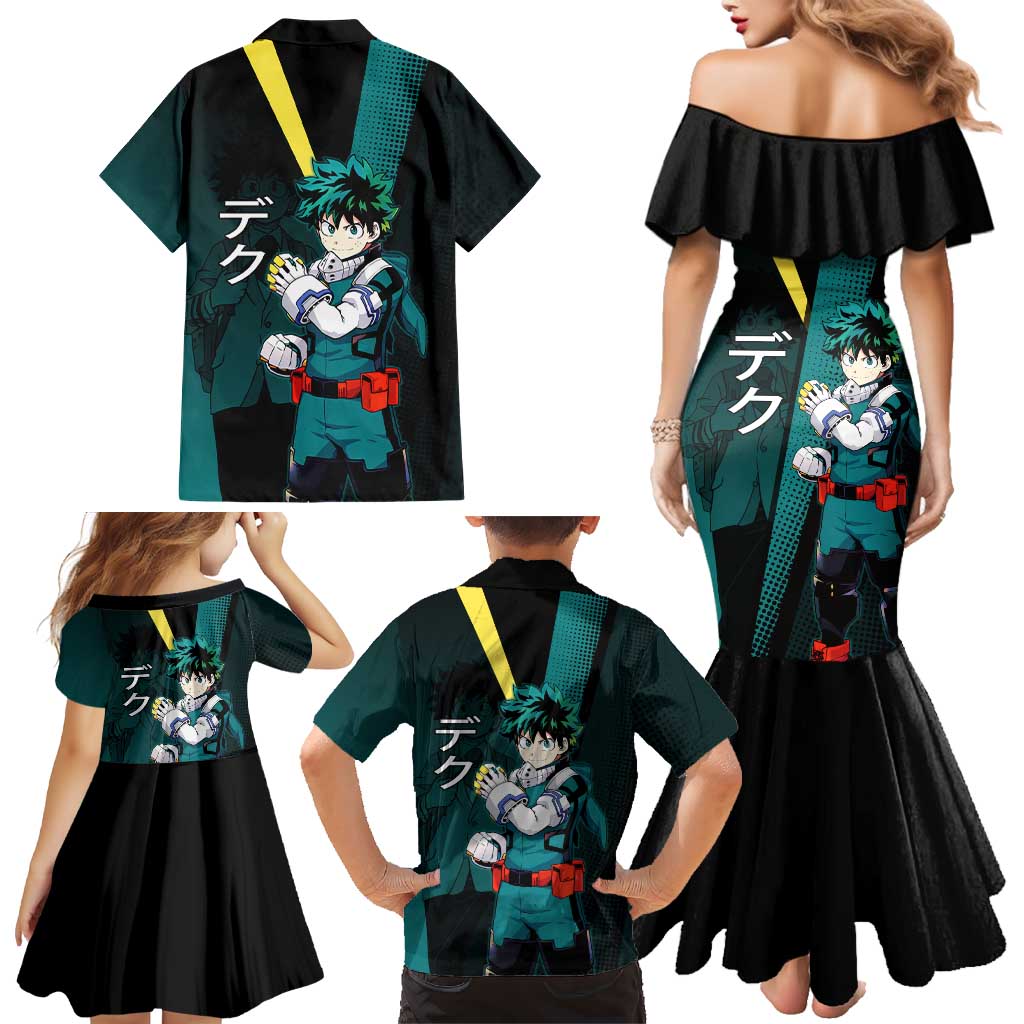 Izuku Midoriya Transformation Family Matching Mermaid Dress and Hawaiian Shirt Japanese Comic Book Style