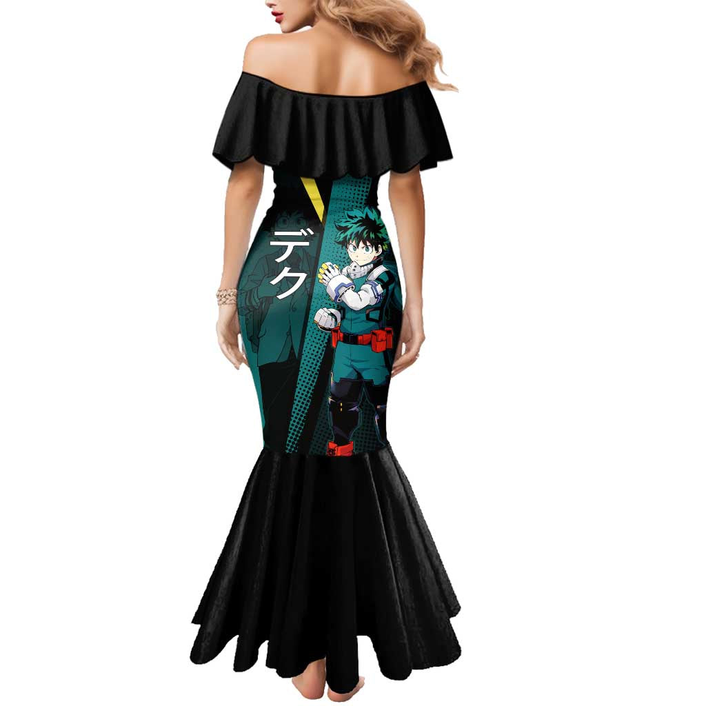 Izuku Midoriya Transformation Family Matching Mermaid Dress and Hawaiian Shirt Japanese Comic Book Style
