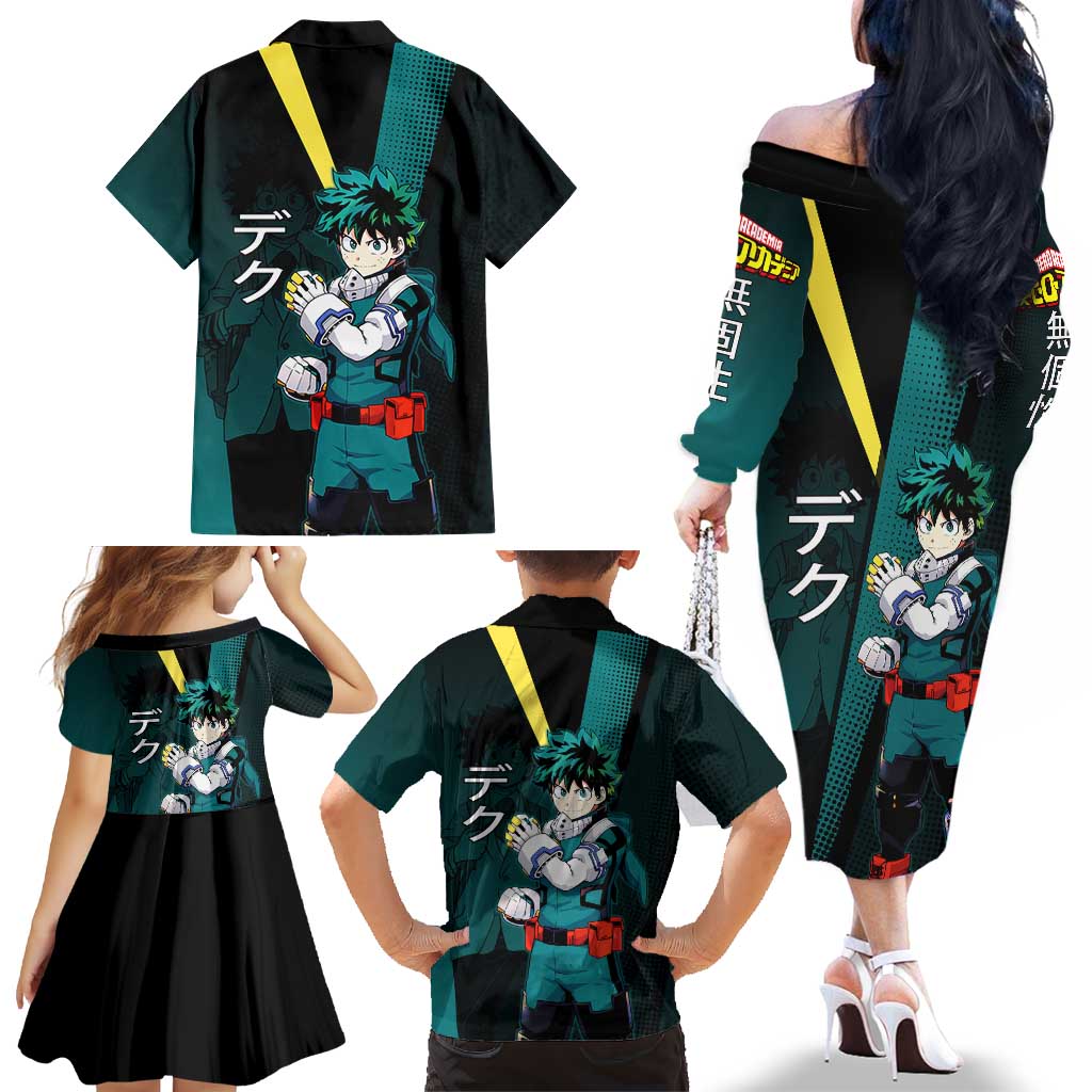 Izuku Midoriya Transformation Family Matching Off The Shoulder Long Sleeve Dress and Hawaiian Shirt Japanese Comic Book Style