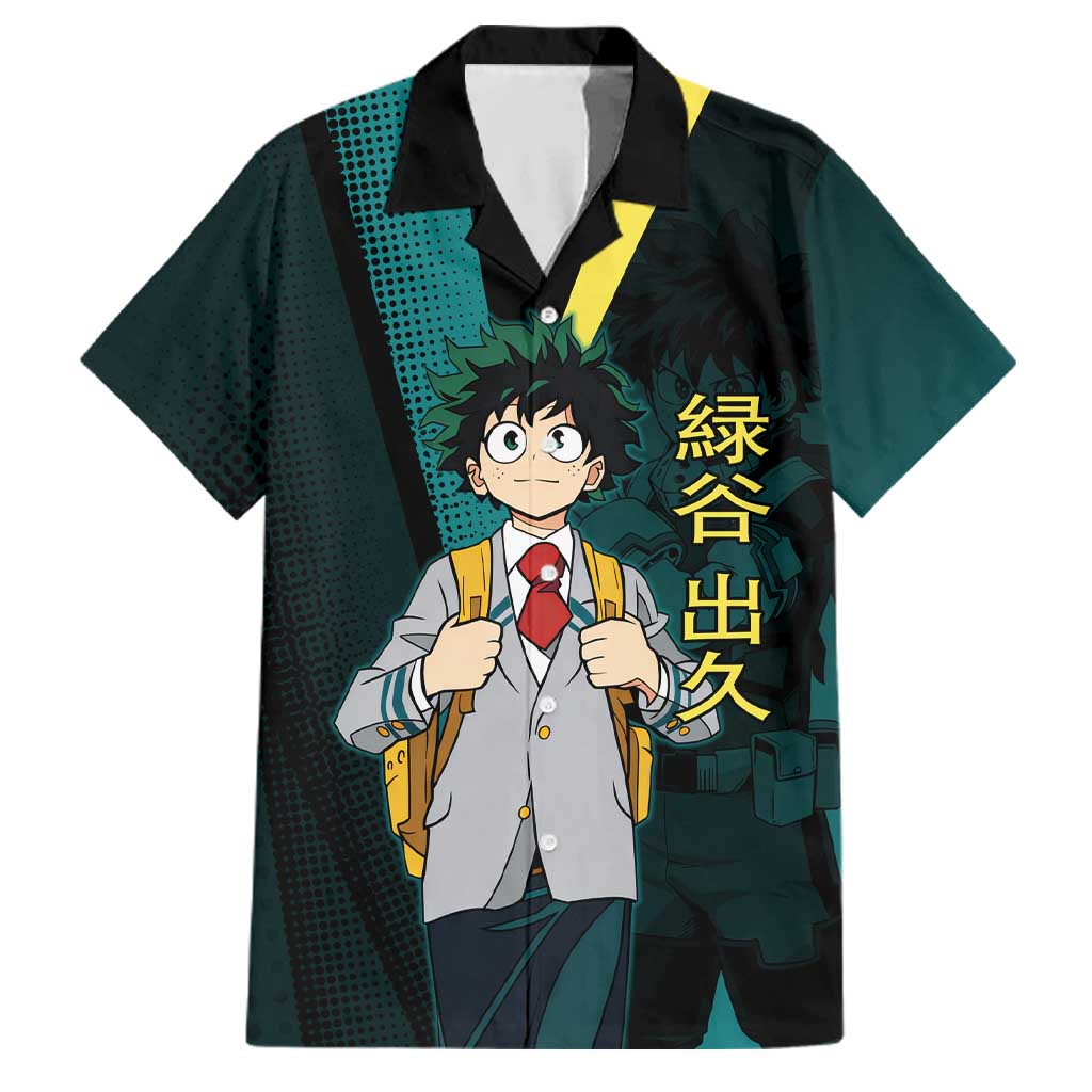 Izuku Midoriya Transformation Family Matching Off The Shoulder Long Sleeve Dress and Hawaiian Shirt Japanese Comic Book Style