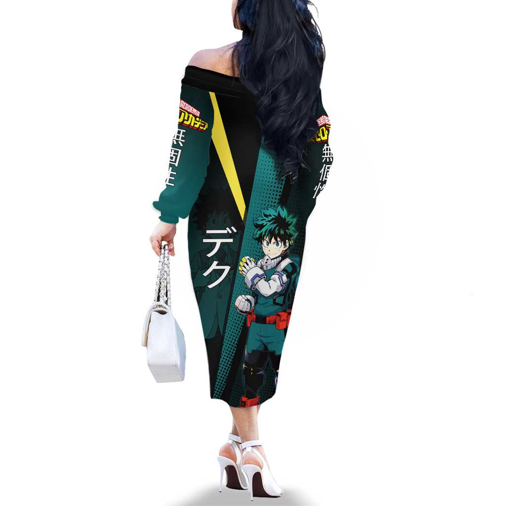 Izuku Midoriya Transformation Family Matching Off The Shoulder Long Sleeve Dress and Hawaiian Shirt Japanese Comic Book Style