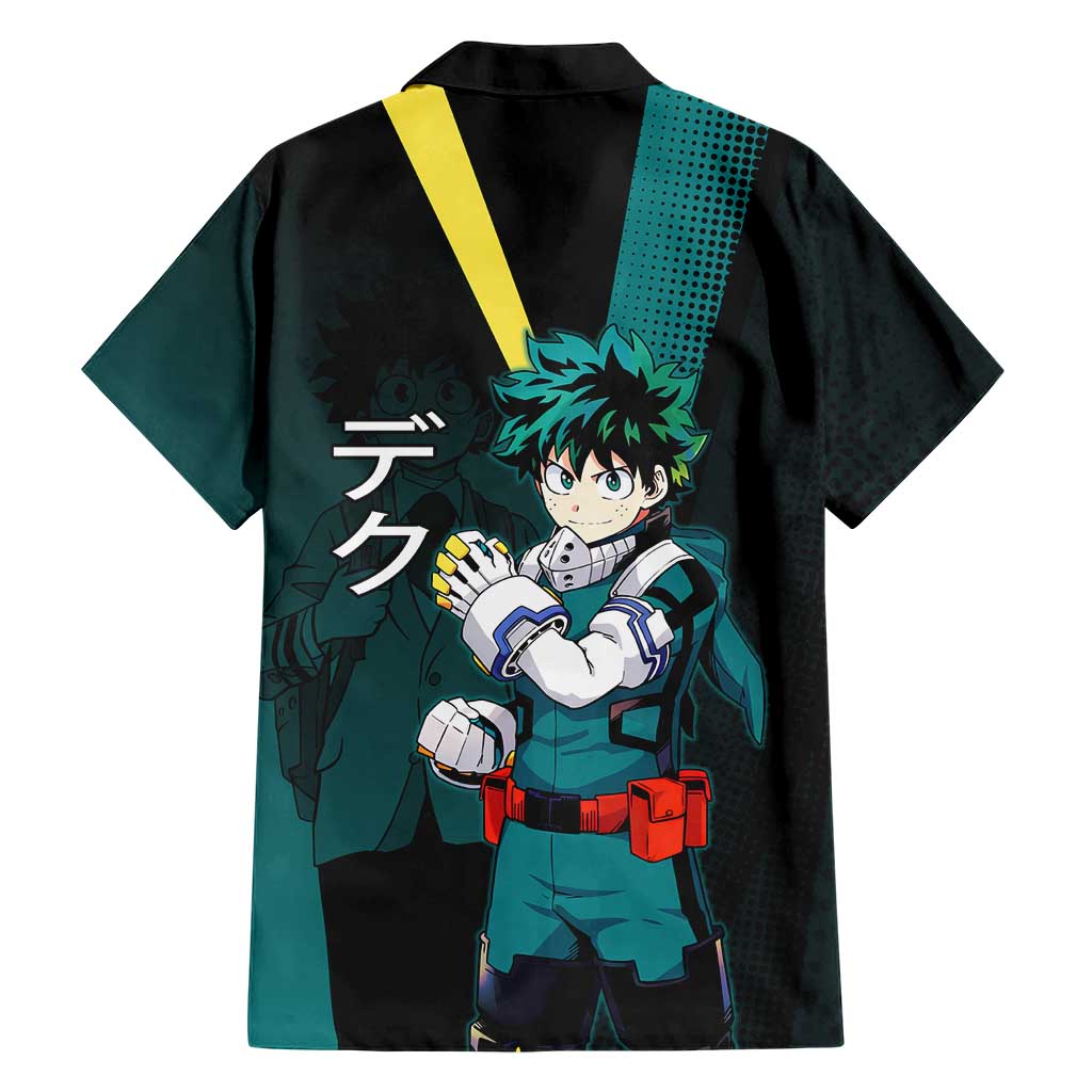 Izuku Midoriya Transformation Family Matching Off Shoulder Maxi Dress and Hawaiian Shirt Japanese Comic Book Style