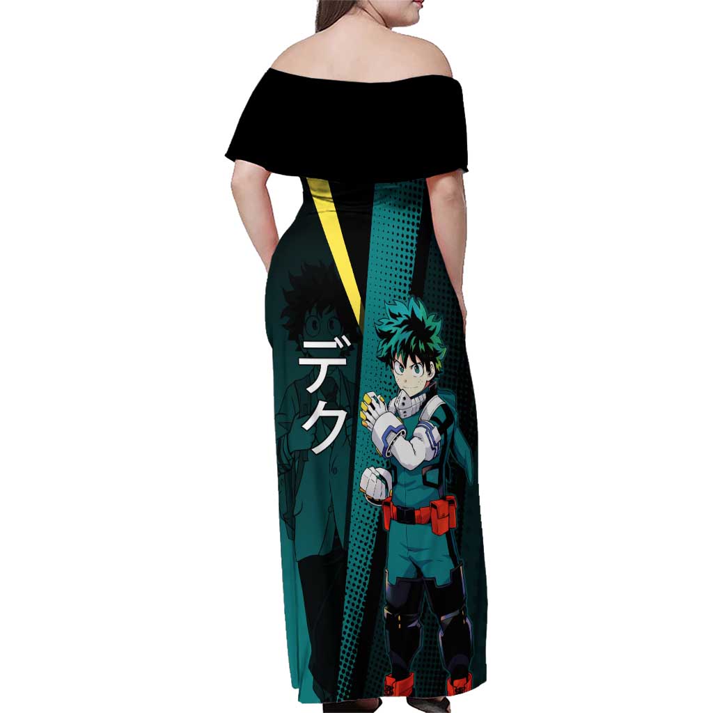 Izuku Midoriya Transformation Family Matching Off Shoulder Maxi Dress and Hawaiian Shirt Japanese Comic Book Style