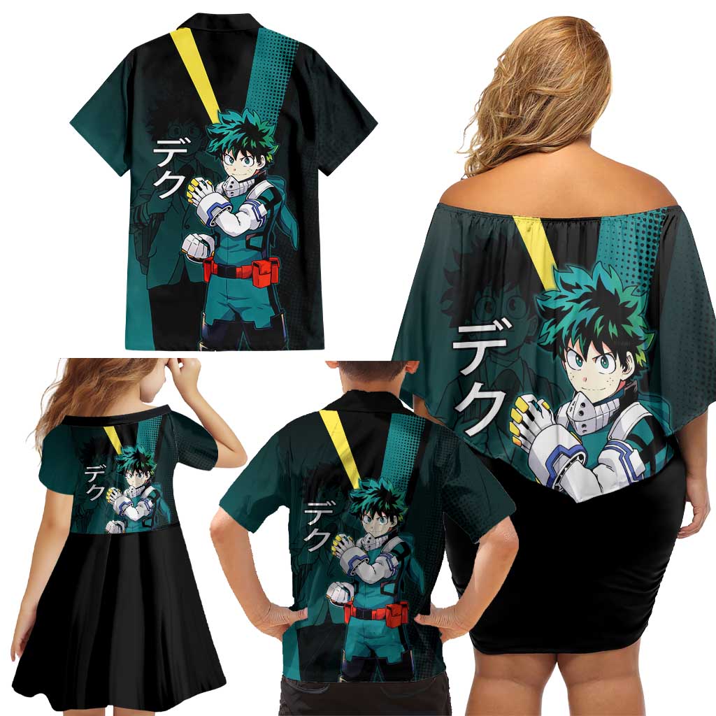 Izuku Midoriya Transformation Family Matching Off Shoulder Short Dress and Hawaiian Shirt Japanese Comic Book Style