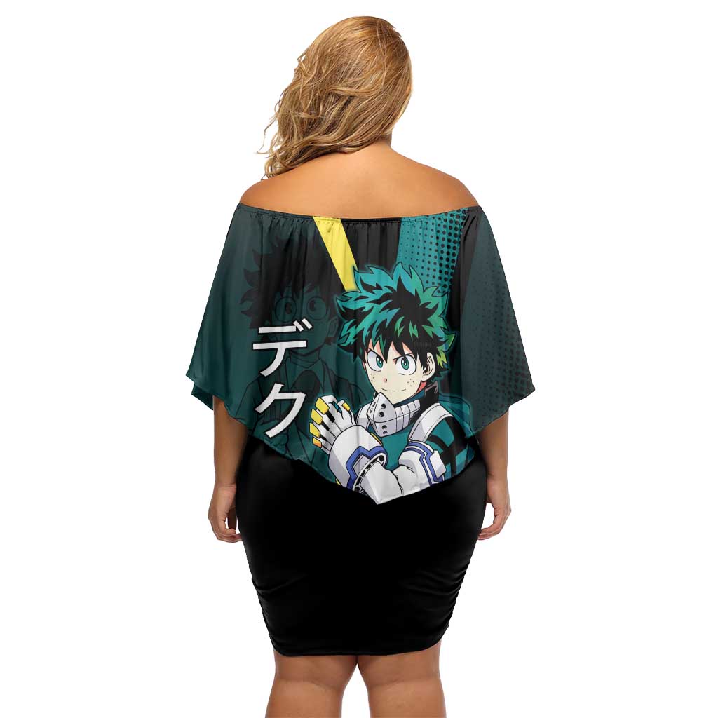Izuku Midoriya Transformation Family Matching Off Shoulder Short Dress and Hawaiian Shirt Japanese Comic Book Style