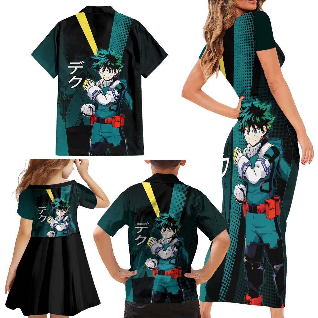 Izuku Midoriya Transformation Family Matching Short Sleeve Bodycon Dress and Hawaiian Shirt Japanese Comic Book Style