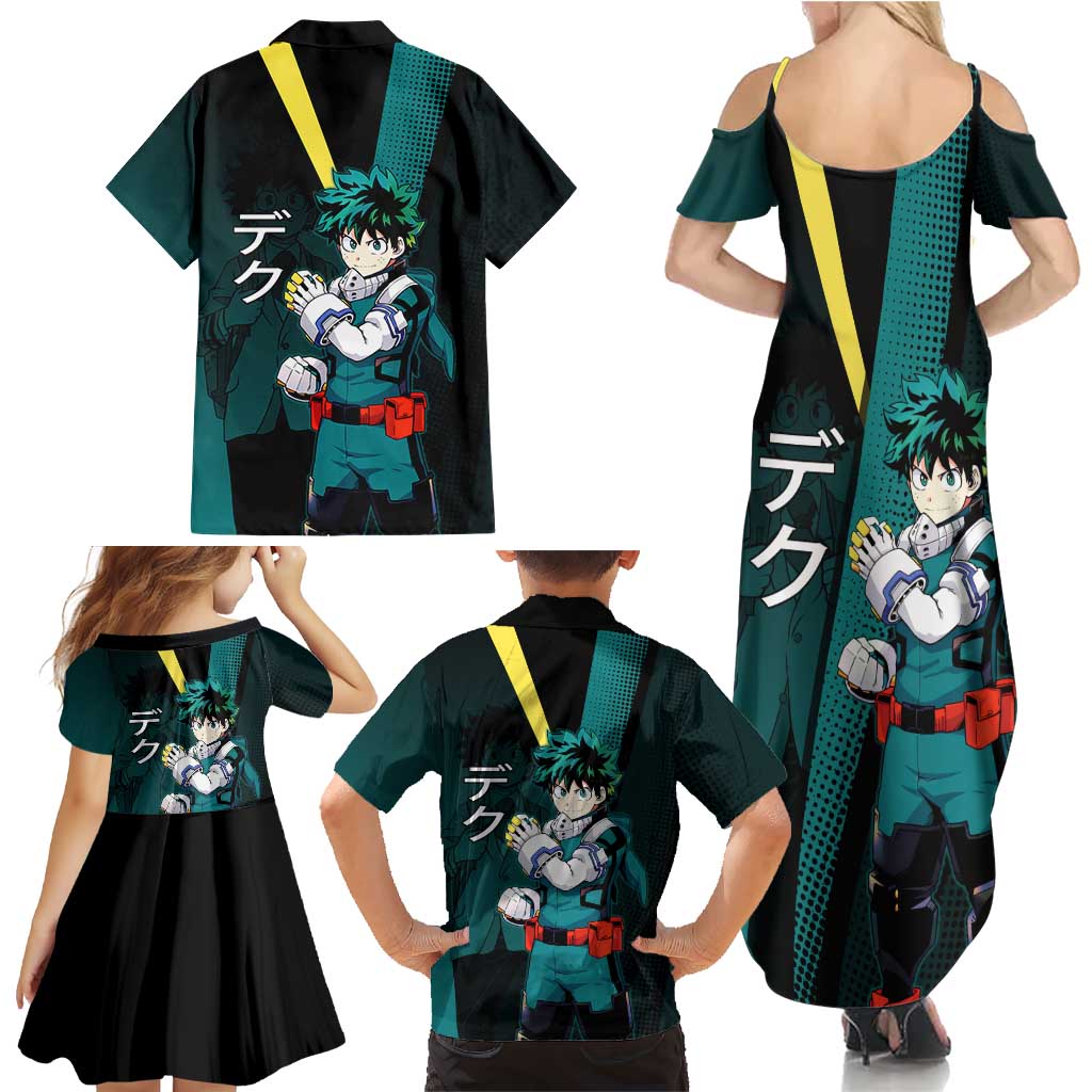 Izuku Midoriya Transformation Family Matching Summer Maxi Dress and Hawaiian Shirt Japanese Comic Book Style