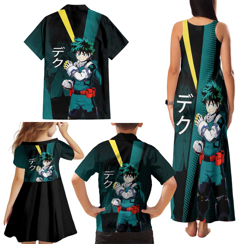 Izuku Midoriya Transformation Family Matching Tank Maxi Dress and Hawaiian Shirt Japanese Comic Book Style