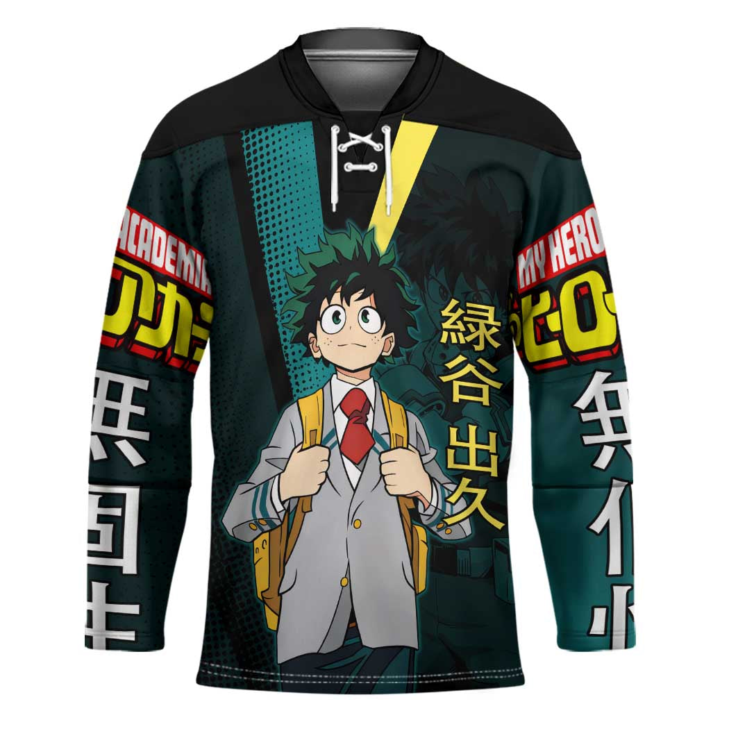 Izuku Midoriya Transformation Hockey Jersey Japanese Comic Book Style
