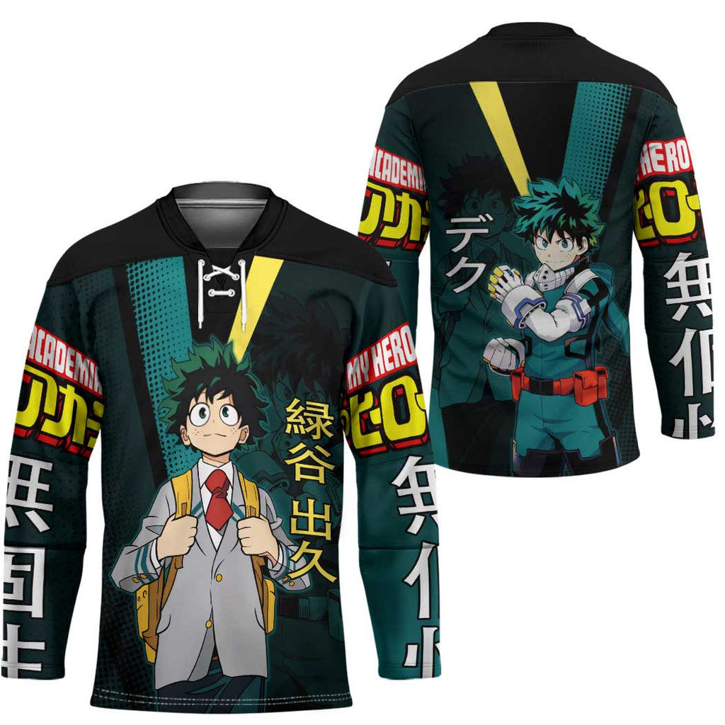 Izuku Midoriya Transformation Hockey Jersey Japanese Comic Book Style