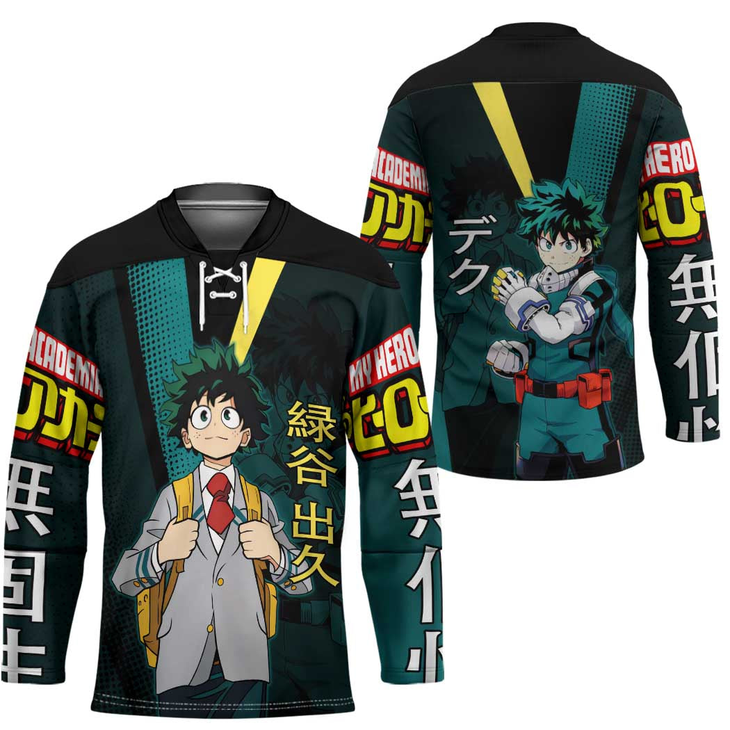Izuku Midoriya Transformation Hockey Jersey Japanese Comic Book Style