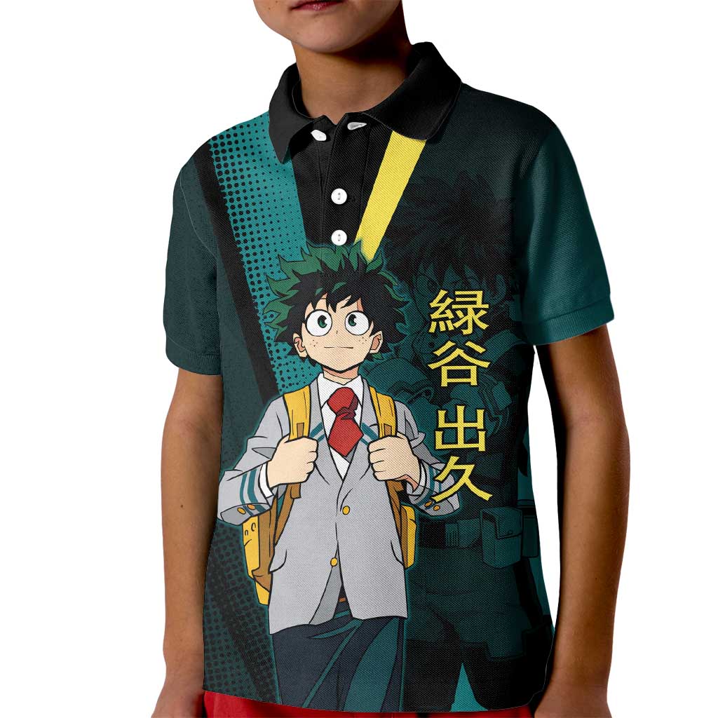 Izuku Midoriya Transformation Kid Polo Shirt Japanese Comic Book Style