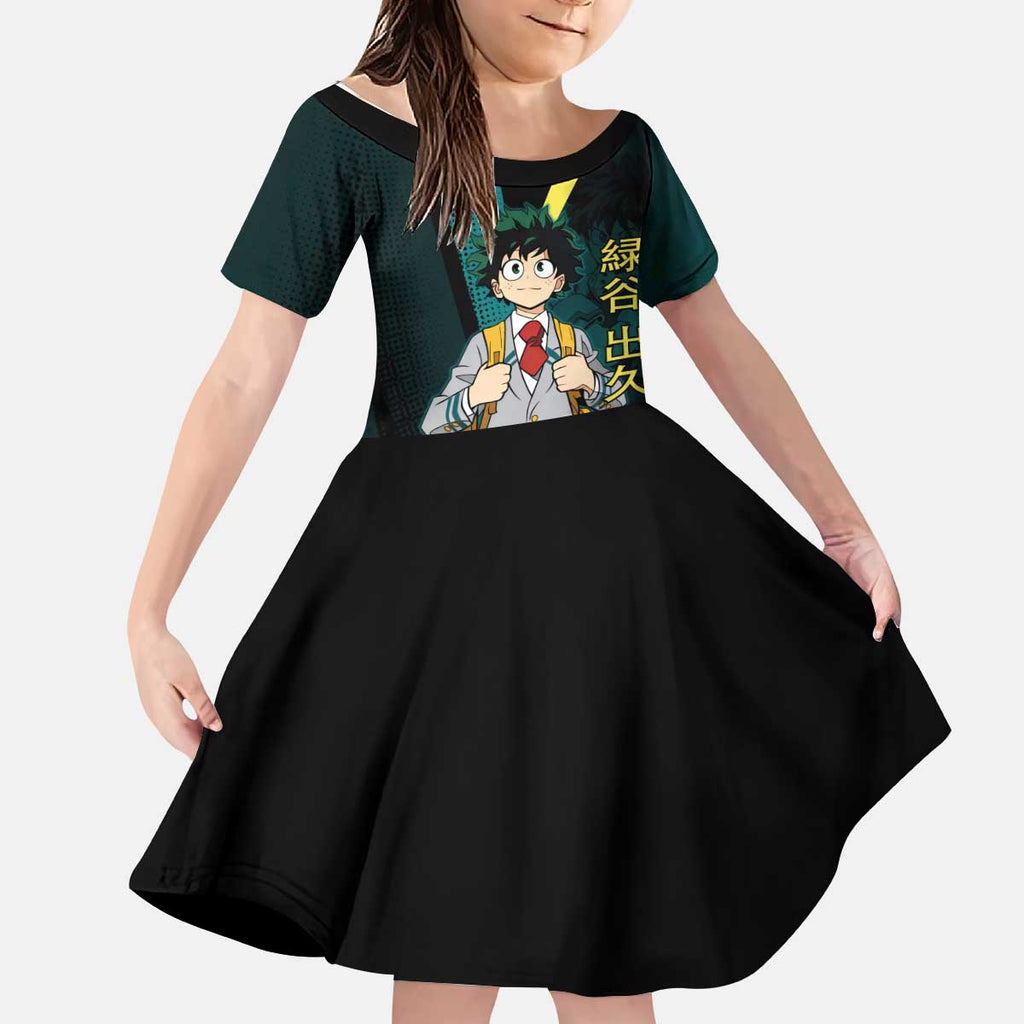 Izuku Midoriya Transformation Kid Short Sleeve Dress Japanese Comic Book Style