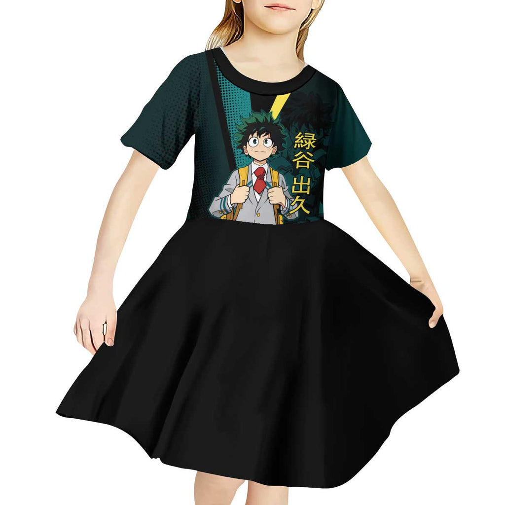 Izuku Midoriya Transformation Kid Short Sleeve Dress Japanese Comic Book Style