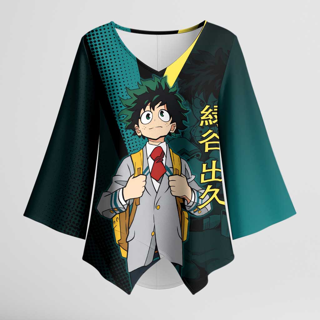Izuku Midoriya Transformation Kimono Sleeve Blouse Japanese Comic Book Style