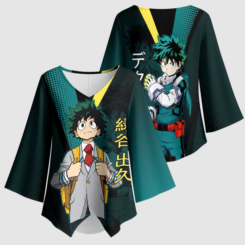 Izuku Midoriya Transformation Kimono Sleeve Blouse Japanese Comic Book Style