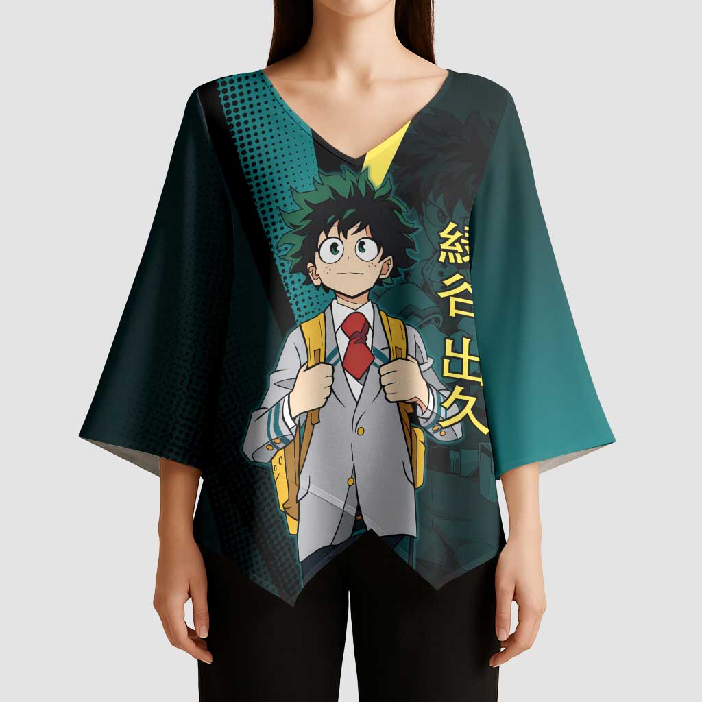 Izuku Midoriya Transformation Kimono Sleeve Blouse Japanese Comic Book Style