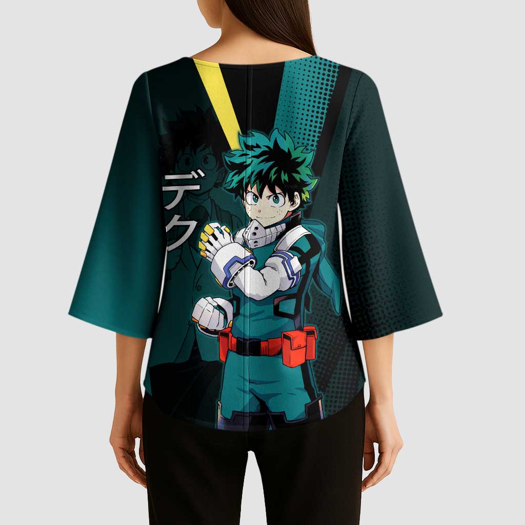 Izuku Midoriya Transformation Kimono Sleeve Blouse Japanese Comic Book Style