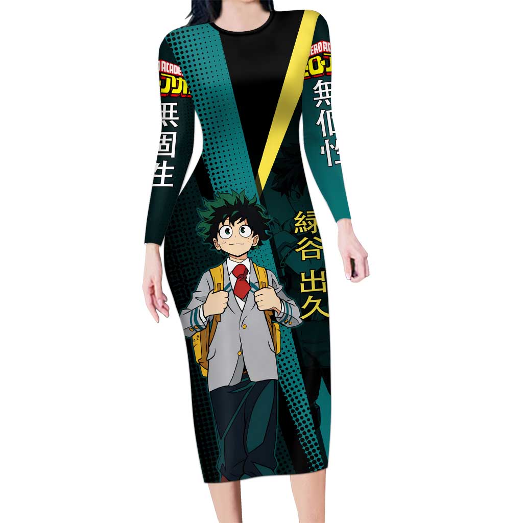 Izuku Midoriya Transformation Long Sleeve Bodycon Dress Japanese Comic Book Style