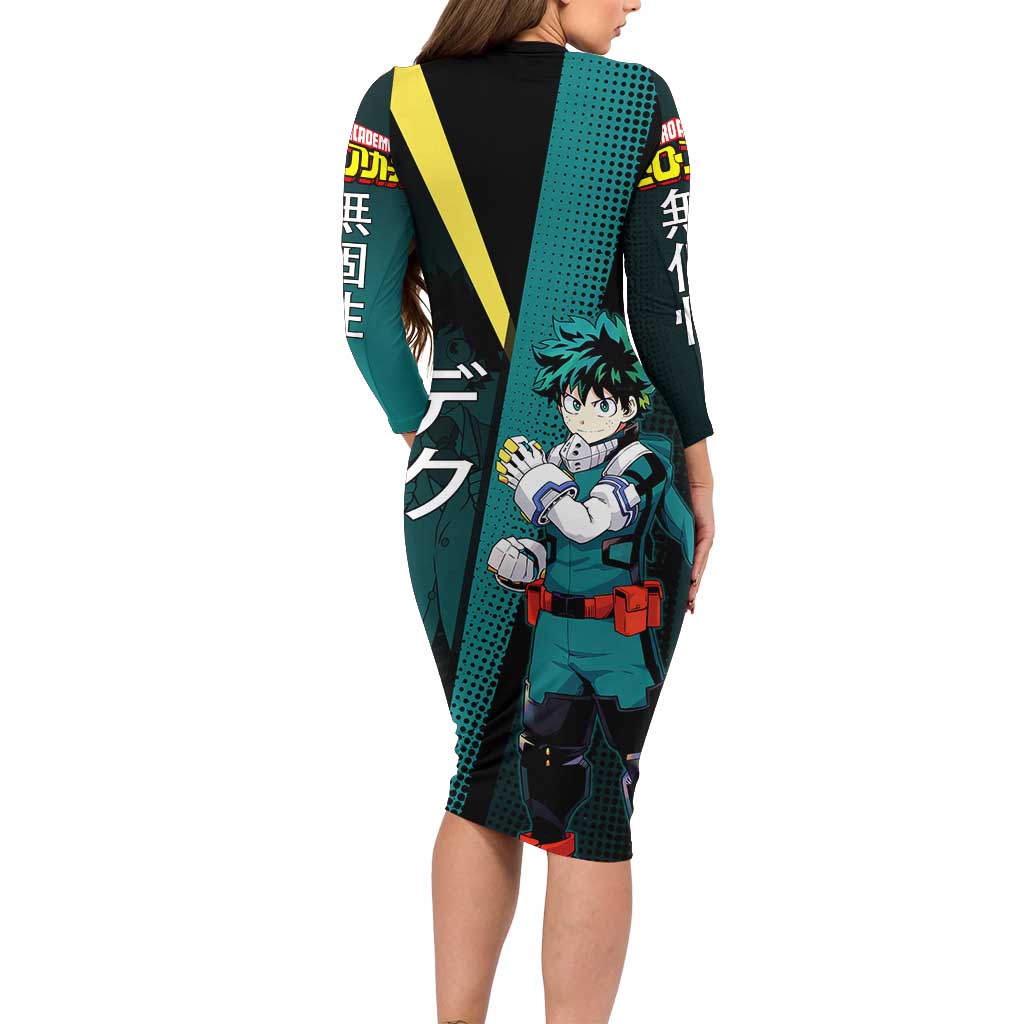 Izuku Midoriya Transformation Long Sleeve Bodycon Dress Japanese Comic Book Style