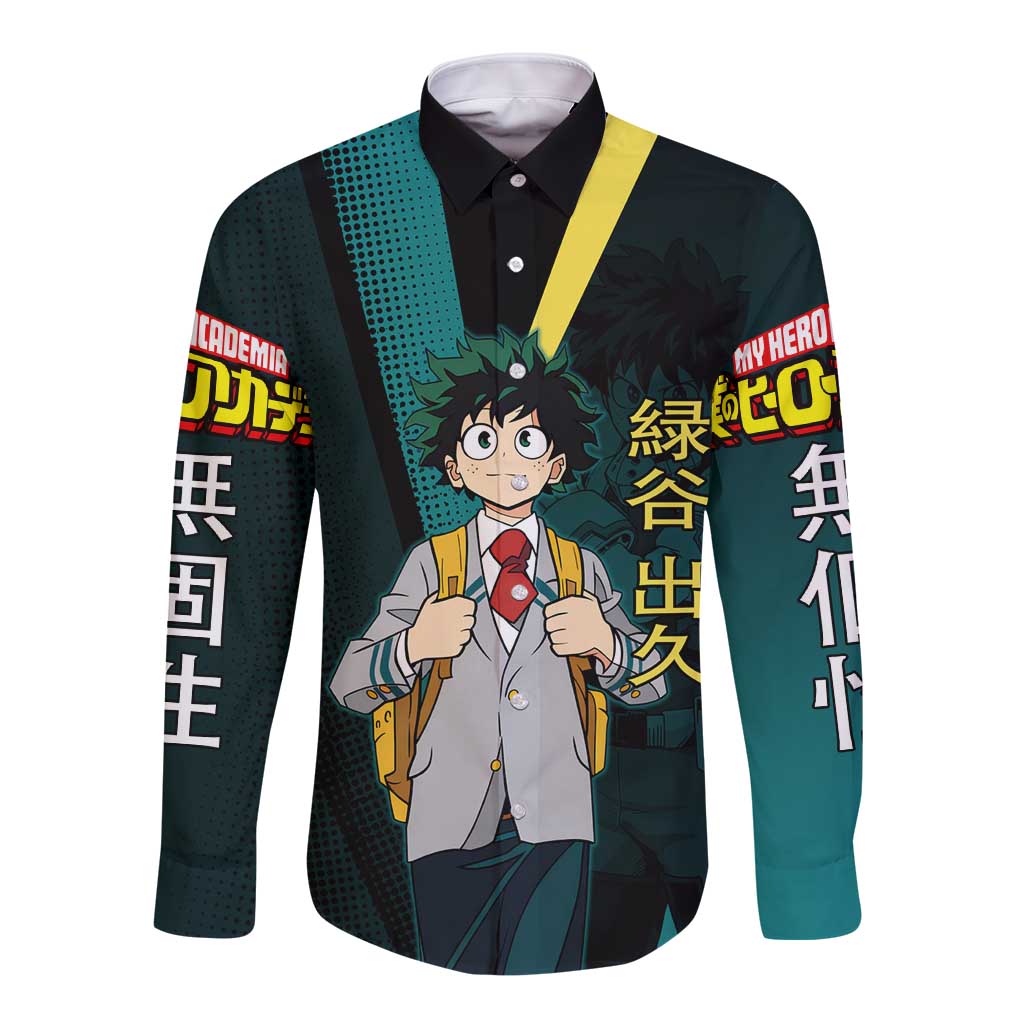 Izuku Midoriya Transformation Long Sleeve Button Shirt Japanese Comic Book Style