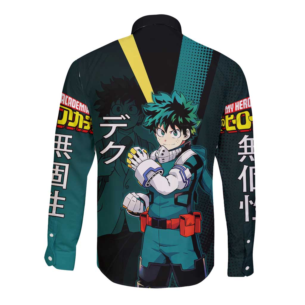 Izuku Midoriya Transformation Long Sleeve Button Shirt Japanese Comic Book Style