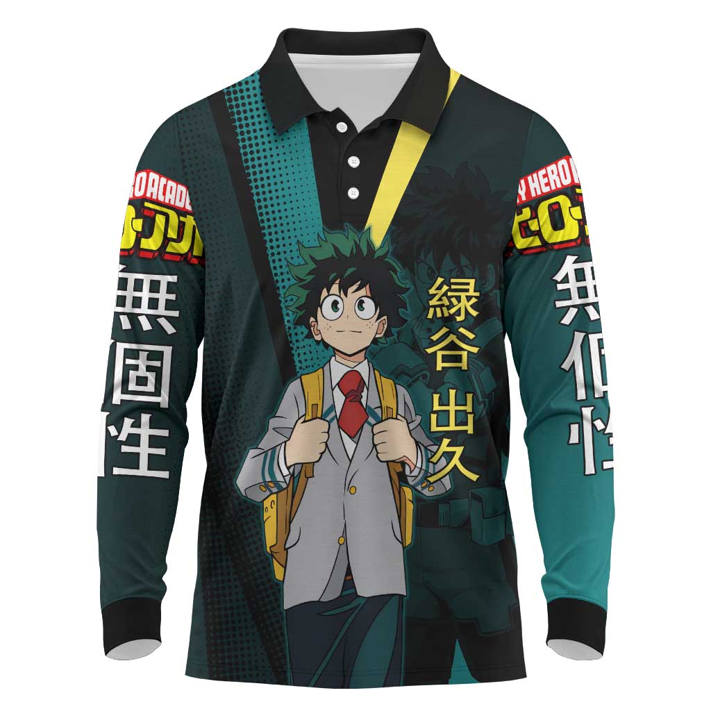 Izuku Midoriya Transformation Long Sleeve Polo Shirt Japanese Comic Book Style