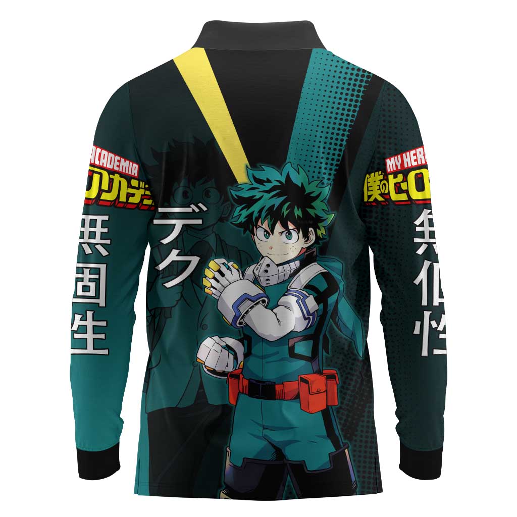 Izuku Midoriya Transformation Long Sleeve Polo Shirt Japanese Comic Book Style