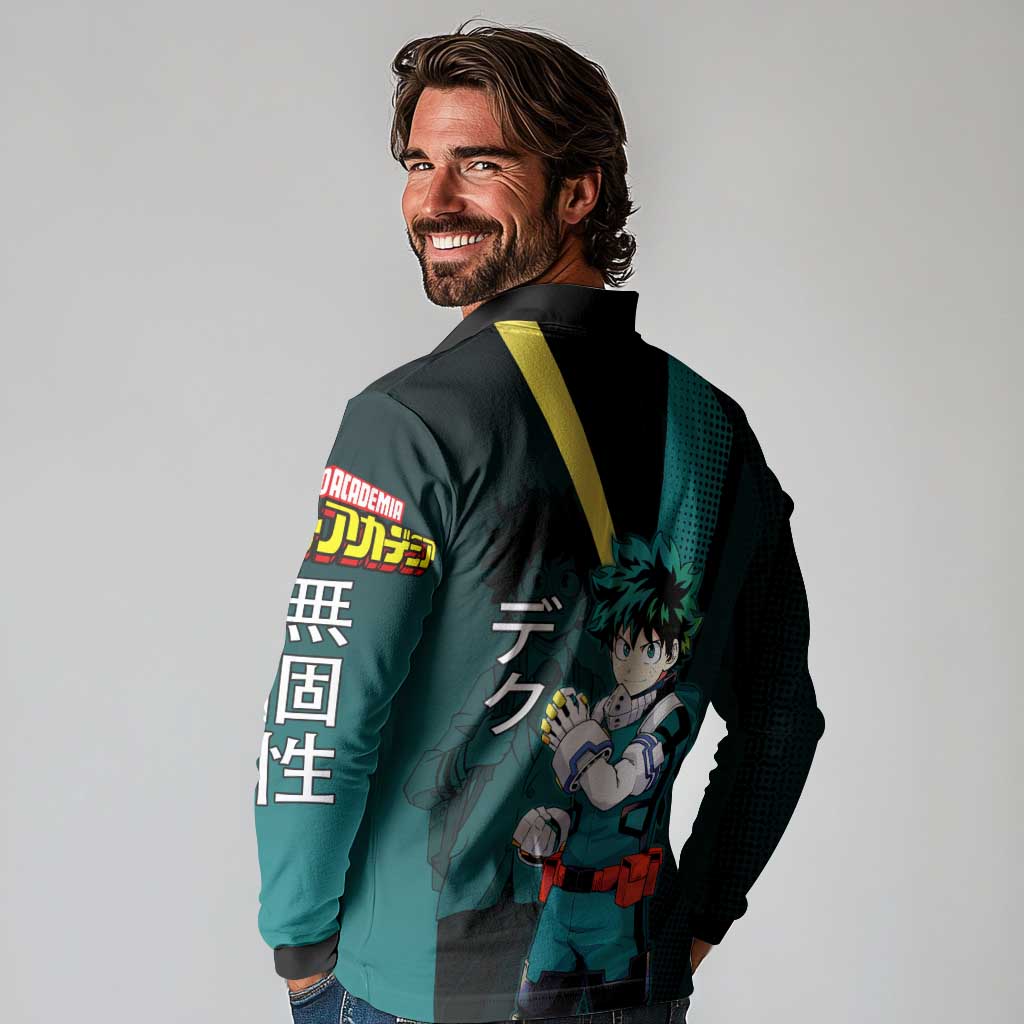 Izuku Midoriya Transformation Long Sleeve Polo Shirt Japanese Comic Book Style