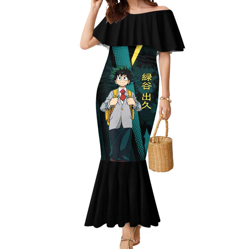 Izuku Midoriya Transformation Mermaid Dress Japanese Comic Book Style