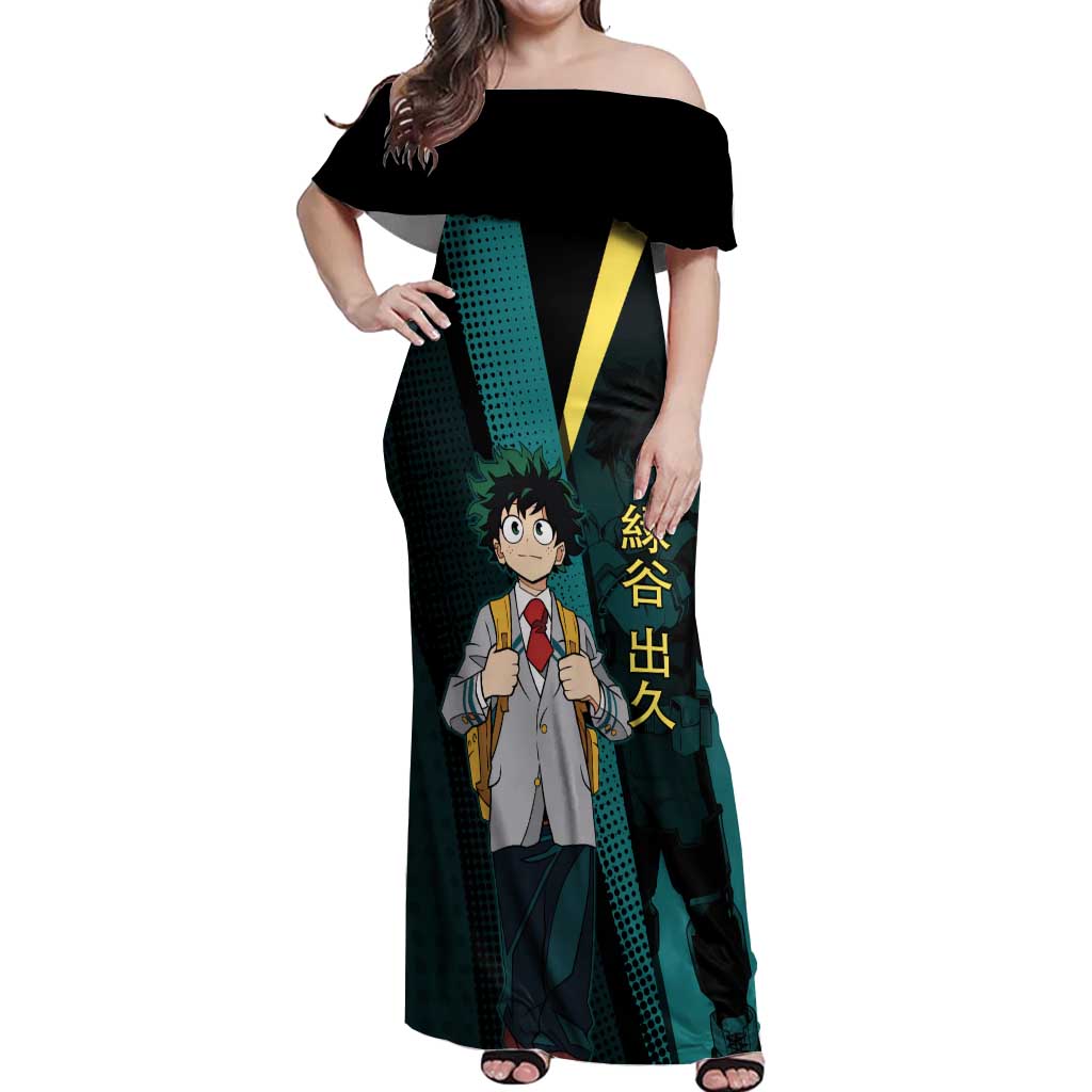 Izuku Midoriya Transformation Off Shoulder Maxi Dress Japanese Comic Book Style