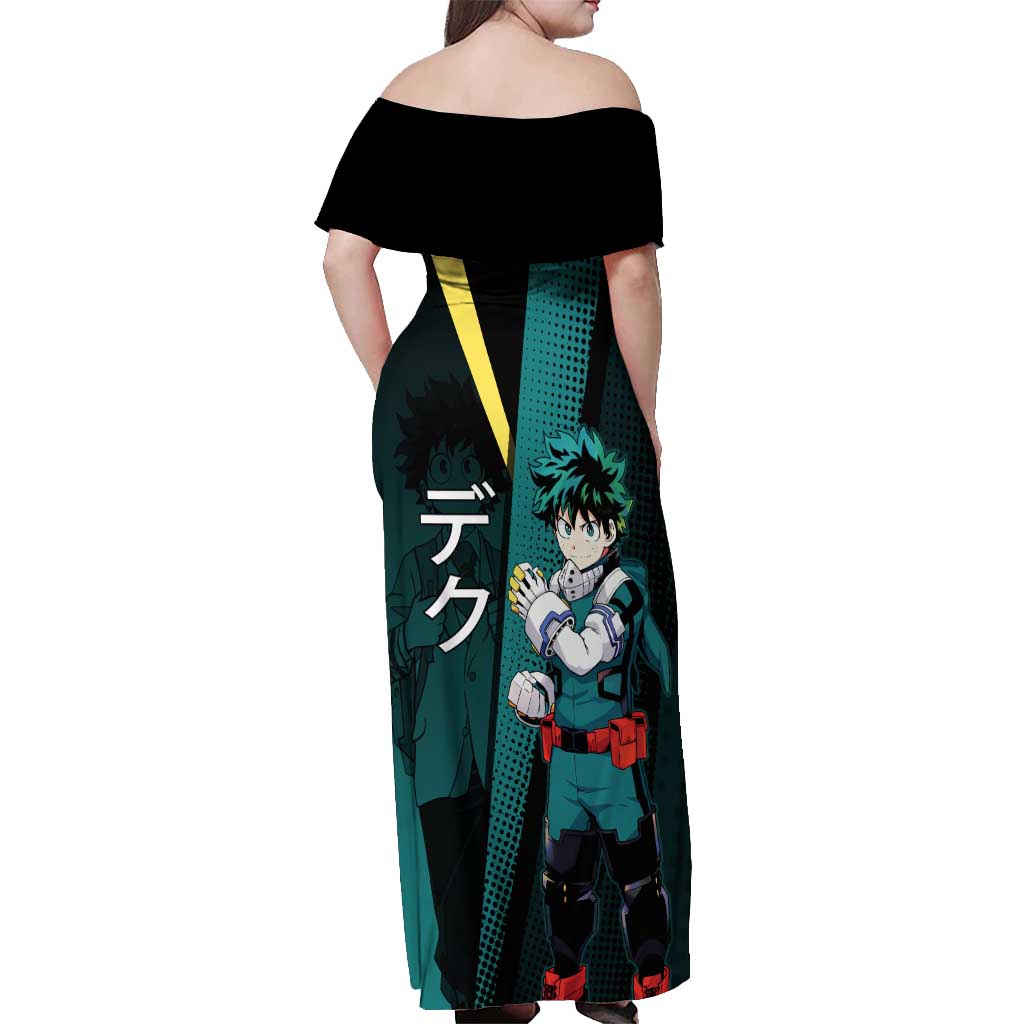 Izuku Midoriya Transformation Off Shoulder Maxi Dress Japanese Comic Book Style