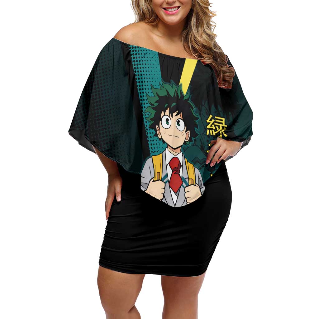 Izuku Midoriya Transformation Off Shoulder Short Dress Japanese Comic Book Style
